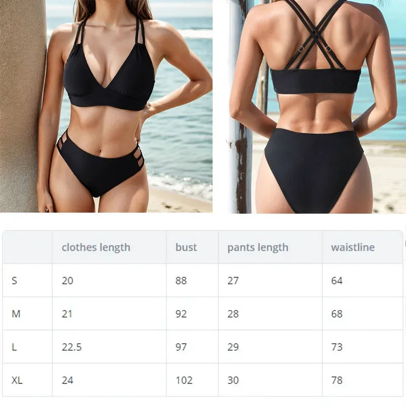 Women's  Split Bikini Suit Double Shoulder straps Bra Cross-adjustable waist Hollow Female swimsuit Sexy Beach Set