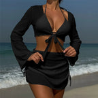 2025 Long Sleeve With Skirt Halter Bikini Women Swimwear Female Swimsuit Four-pieces Bikini set Bather Bathing Suit Swim V6358 Luxlife Brands