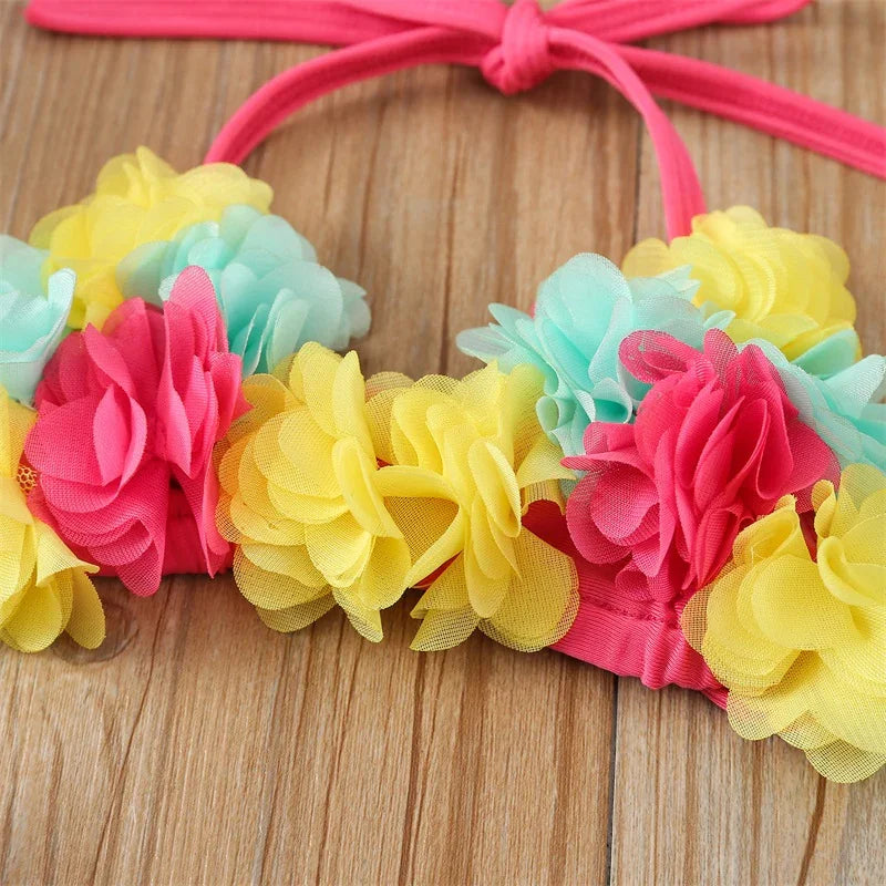 Infant Baby Girl Swimsuit 3D Flower Sleeveless Halter Tank Top Bikini Bottom with Sun Hat Set 0-24M