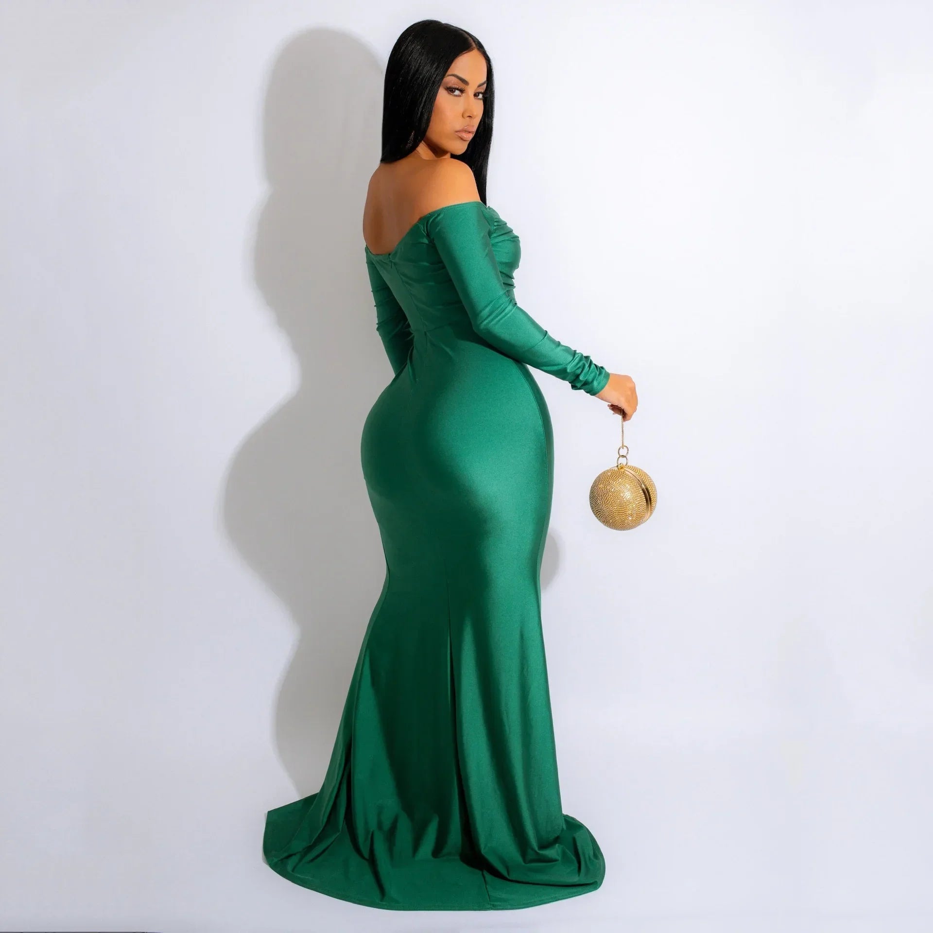 LUX V Neck Off Shoulder Bodycon Evening Gown
