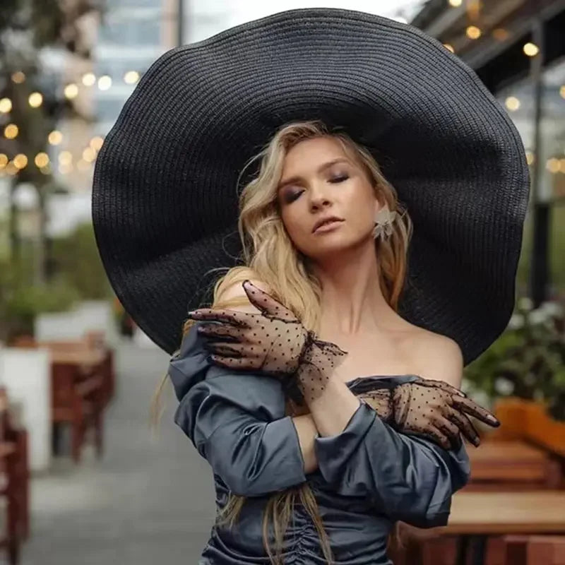 70cm Oversized Wide Brim Sun Hat Travel Large UV Protection Beach Straw Hats Women's Summer Floppy Foldable Chapeaux Wholesale