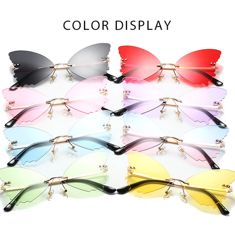 Vintage Rimless Butterfly Shape Sunglasses Streetwear Women Luxury Funny Pink Sun Glasses Shades UV400 2022 Brand Designer SG031