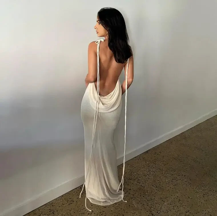 Kendall Halter Backless Bodycon Maxi Party Dress