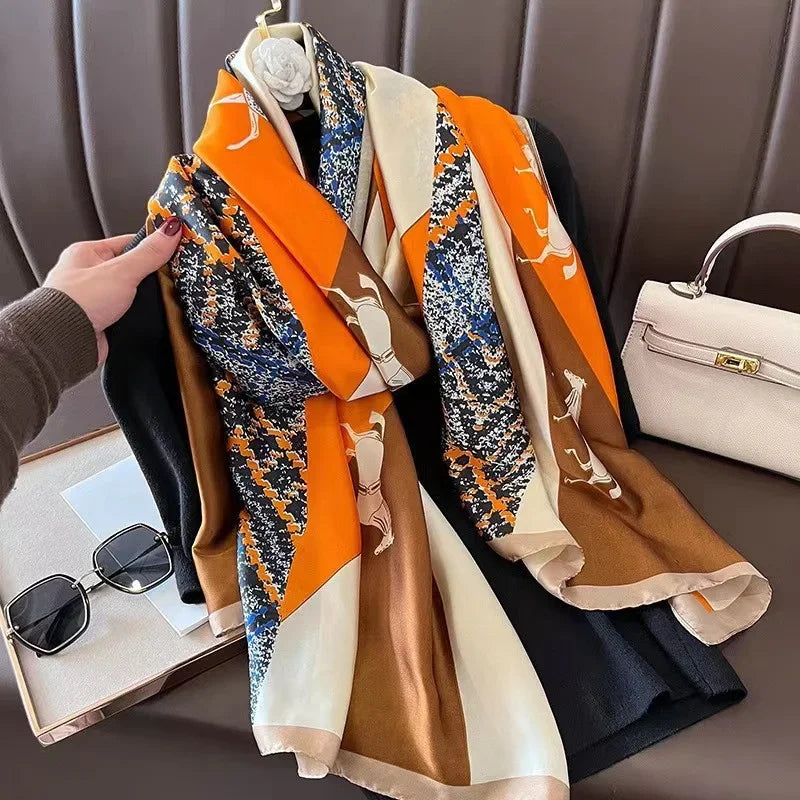 180*90cm Luxury Brand Spring Summer Autumn Women Clothing New Fashion Color matching printed silk scarf lady popular turba