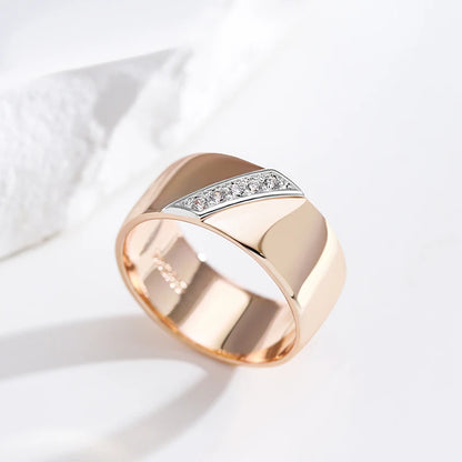 Kinel Luxury Natural Zircon 9mm Width Rings For Women 585 Rose Gold Silver Color Mix Setting Design Daily Bride Wedding Jewelry