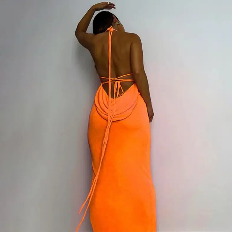 Kendall Halter Backless Bodycon Maxi Party Dress