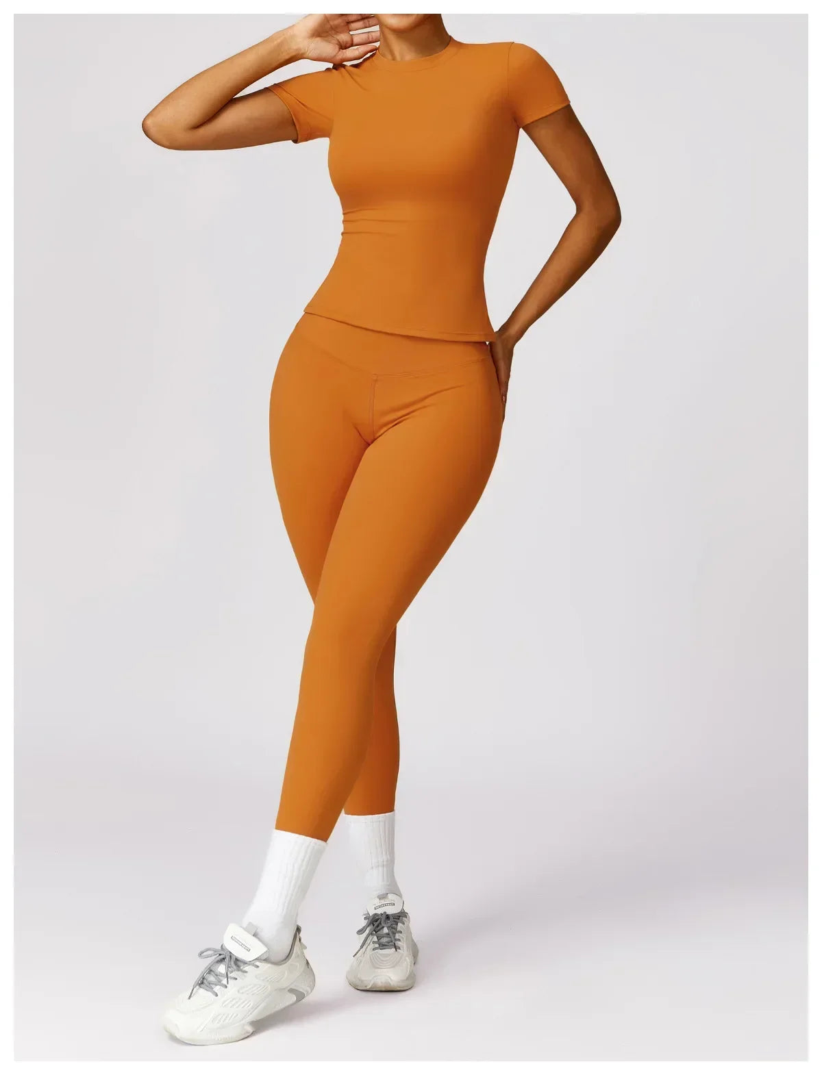 Seamless Yoga Set Women Pink Short Sleeve Top with High Waist Leggings Two Piece Workout Clothes Sports Fitness Gym Sets