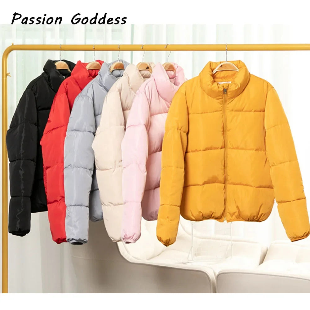 Fashion Women Bubble Coats Down Parka Puffer Cropped Jackets Coat Warm Outcoat Zipper Stand Collar Oversized Jacket Parkas Mujer