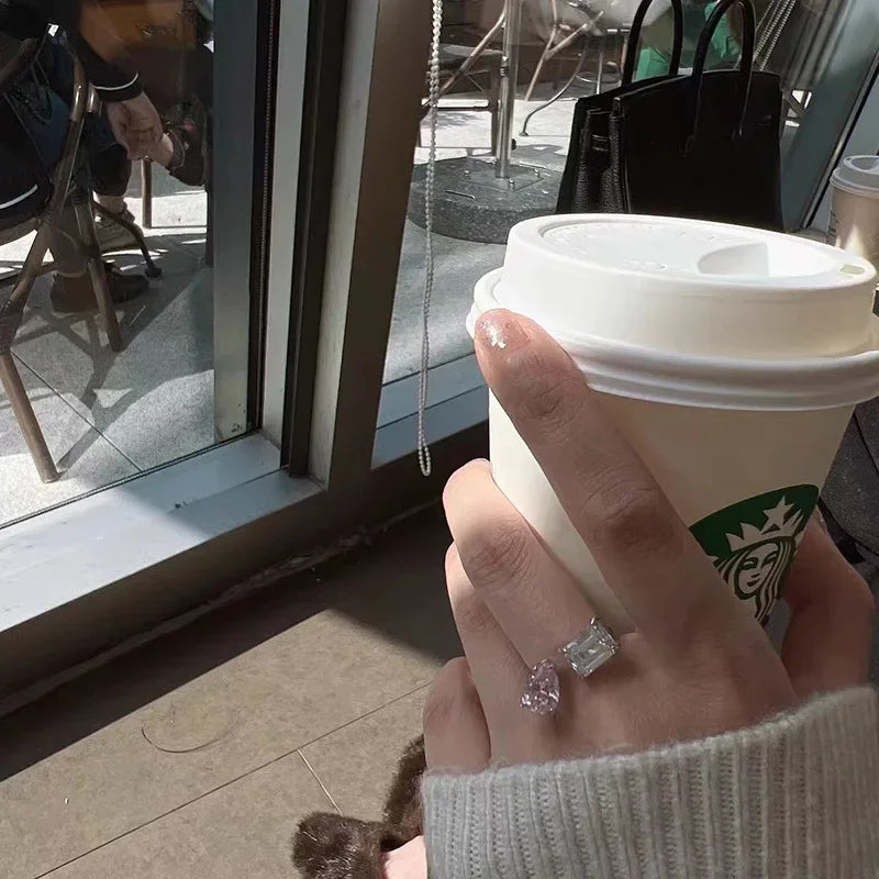 New 925 Sterling Silver Pink White Pear Cut Heart cut Simulated Diamond Wedding Party Open Rings Fine Jewelry Christmas Gifts