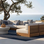Nordic Hotel Villa Outdoor Sofas Garden Furniture Waterproof PE Hotel Villa Garden Rattan Aluminum Teak Wood Sectional Sofa Set Luxlife Brands