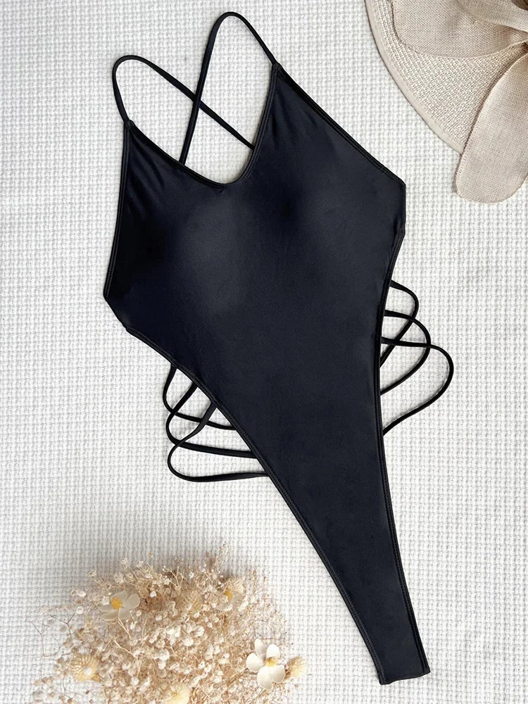 Sexy Criss Cross Backless Female Swimwear One Piece Swimsuit Women Extreme String Thong Monokini High Cut Bathing Suit Swim Lady