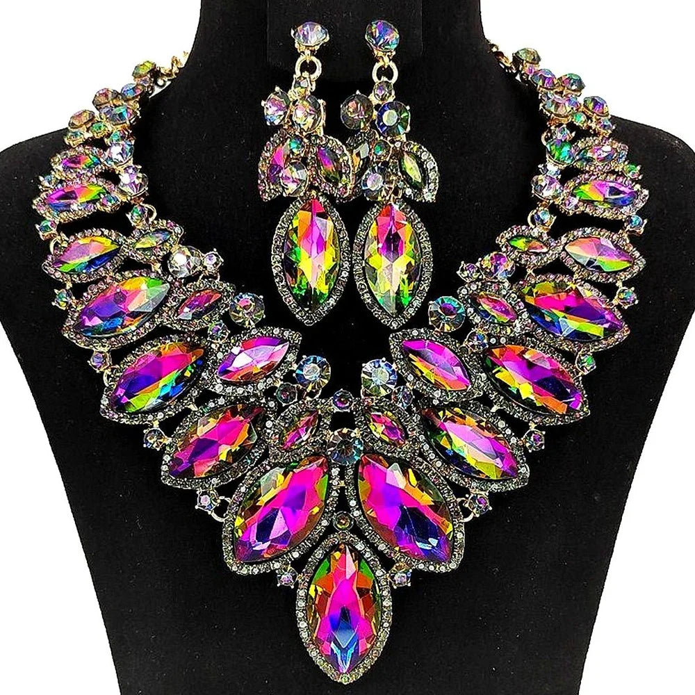 Rhinestone Drop Necklace & Earring Set