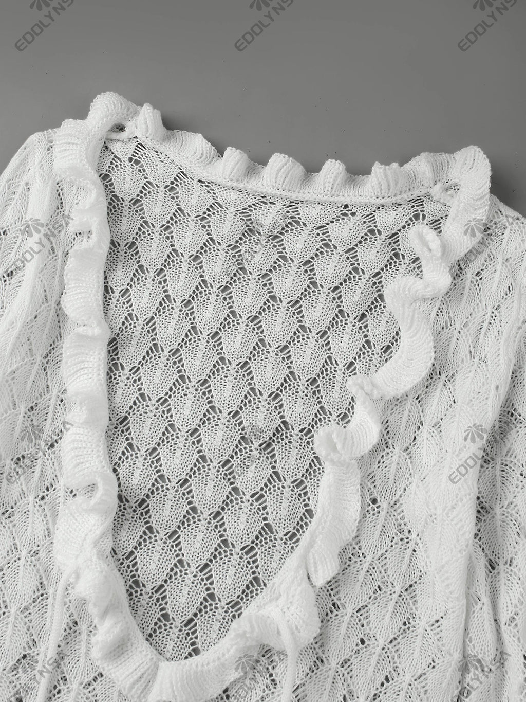 Sexy Frill Big V Neck Hollow Out Long Sleeve Maxi Dress Summer 2025 Feminine Swimwear Bikini Cover Up Women Holiday Outfits K221 Luxlife Brands