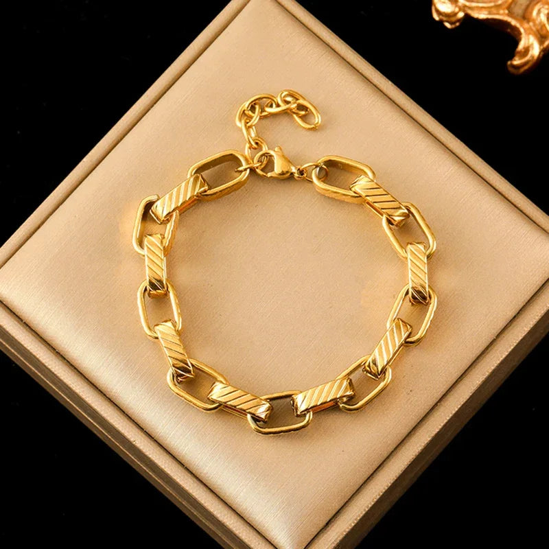 EILIECK 316L Stainless Steel Twisted Bracelet Bangles For Women Trendy 18K Gold Plated Wrist Chain Waterproof Jewelry Gift Party Luxlife Brands
