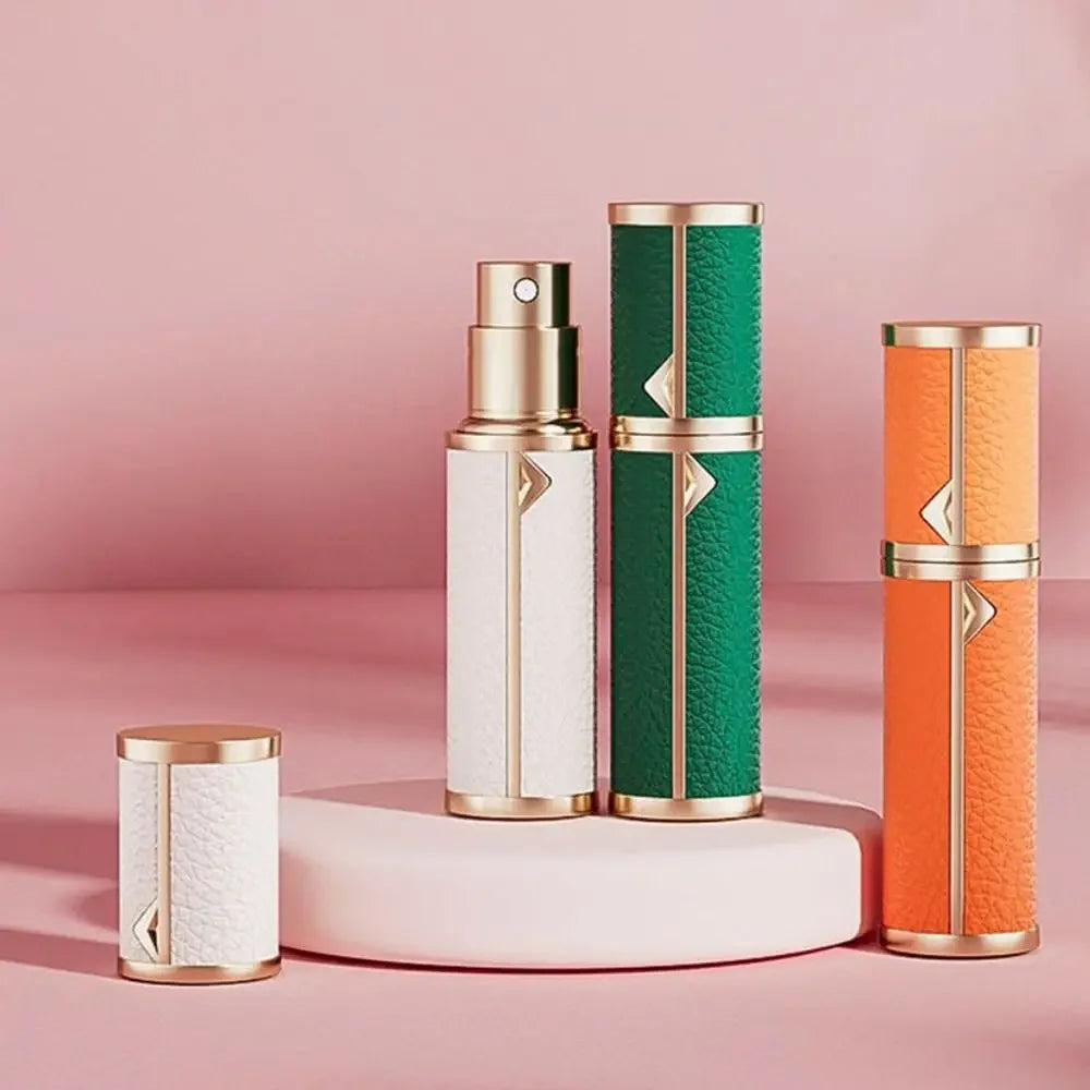 Luxury Bottom-filled Perfume Bottle Aluminum Self-pumping 5ml Real Leather Spray Bottle Cologne Moisturizer Fragrance