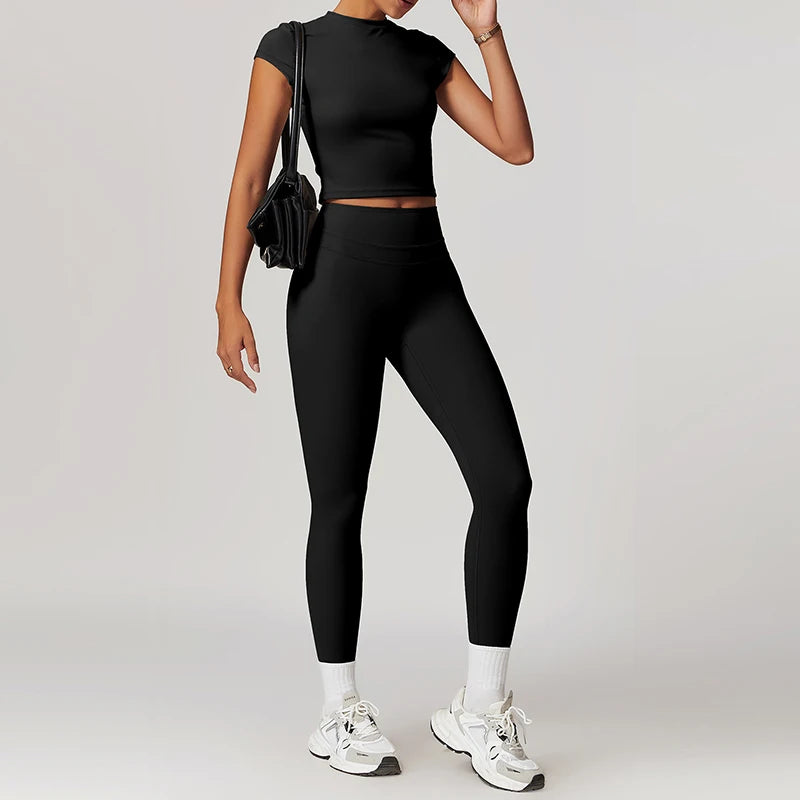 Hearuisavy 2-Piece Yoga Sets Sports Suit Women Fitness Tracksuit Running Workout Shirt Yoga Clothing Quick-Drying Gym Set Women