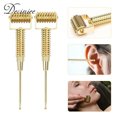 Beauty Derma Roller Professional for Hair Beard Growth Golden Metal Microneedles Microneedling Massage Roller for Men and Women