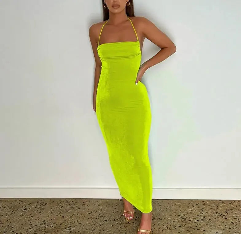 Kendall Halter Backless Bodycon Maxi Party Dress Luxlife Brands