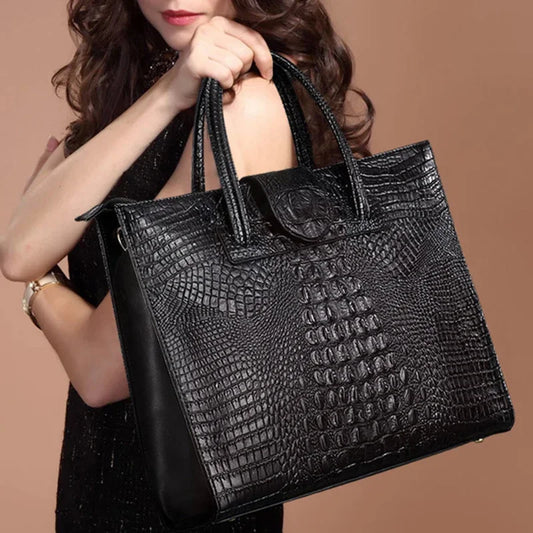 Genuine Leather Women Handbag Women Briefcase Big Totes Large Capacity Shoulder Bag Crocodile pattern Ladies Hand Bag Luxury