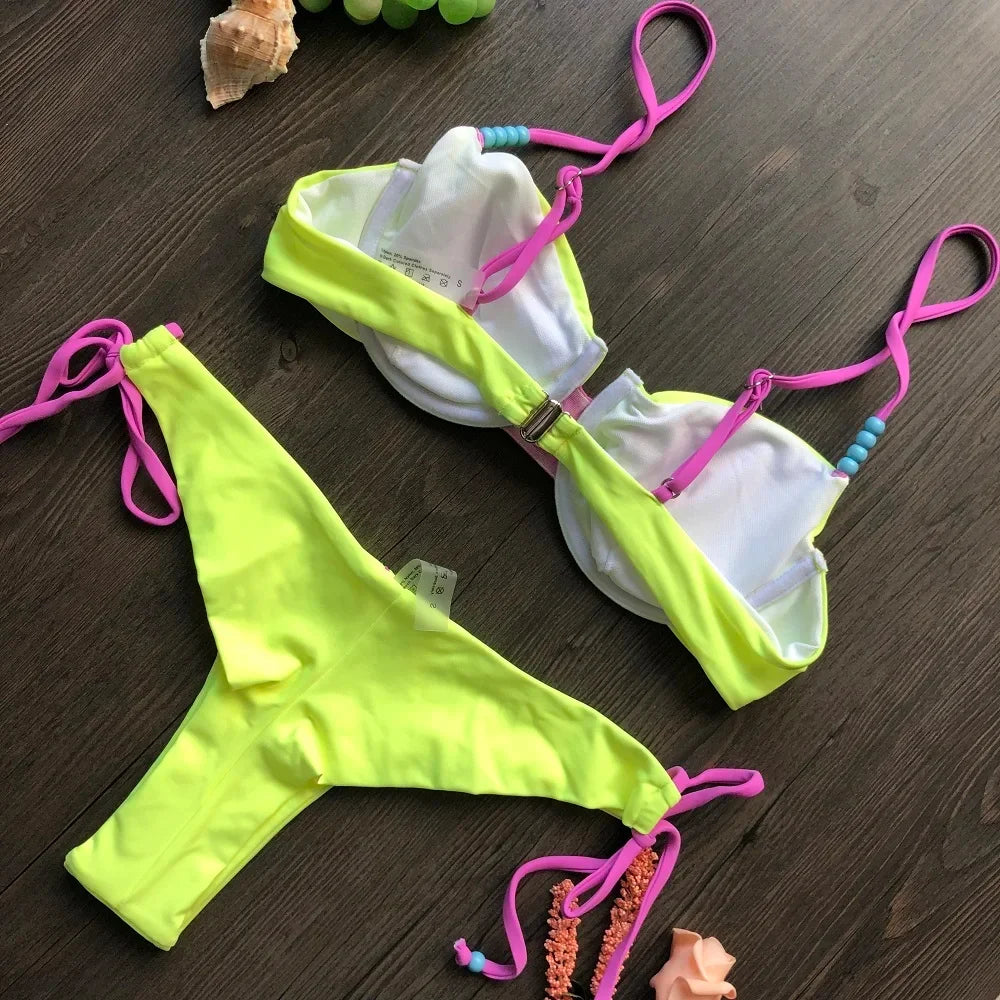 Sexy Bikini 2022 Push Up Bikini Set Yellow Swimwear Women Micro Swimsuit Female Bandage Biquini Beach Wear Swimming Two-Piece Luxlife Brands