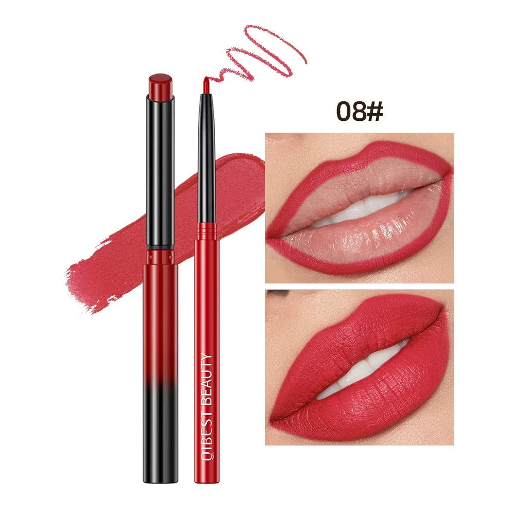 QIBEST Lipstick Pencil Waterproof Sexy Red Nude Purple Matte Tint Lipstick Lasting Lip liner Pen Longlasting Makeup Cosmetics Luxlife Brands