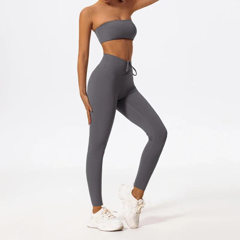 Ctenkevet Women Strapless Bra Suits Gym Workout Yoga Outfit Female Fitness Crop Top Outdoors Activewear Women Underwear Set