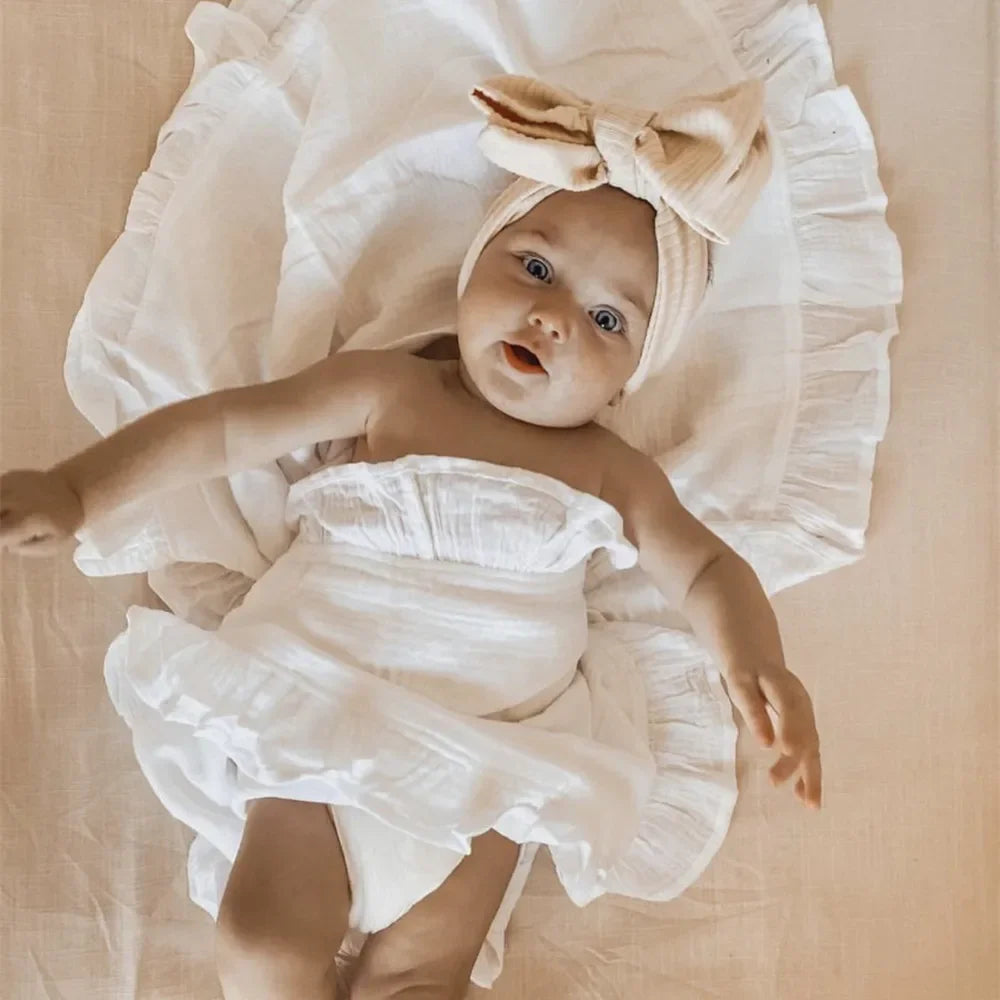 INS Ruffled Muslin Baby Swaddle Blankets for New Born Infant Bedding Organic Baby Accessories Newborn Receive Blanket Cotton Luxlife Brands