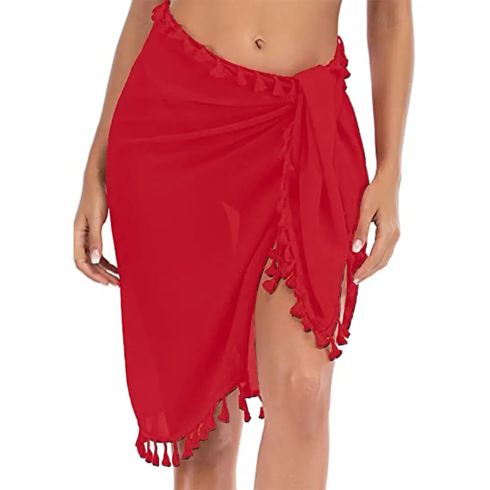 Sarong Coverups for Women Bathing Suit Wrap Swimsuit Skirt Beach Bikini Cover Up Swimwear Short with Tassel