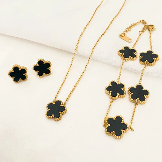3Pcs Luxury Five Leaf Flower Pendant Necklace Earrings Bracelet for Women Gift Trendy Stainless Steel Jewelry Sets 2023 New LUXLIFE BRANDS