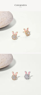 ATTAGEMS S925 Sterling Silver Moissanite Diamond Earrings Enamel Design Rabbit Shape For Women Girls Birthday Gifts Fine Jewelry Luxlife Brands