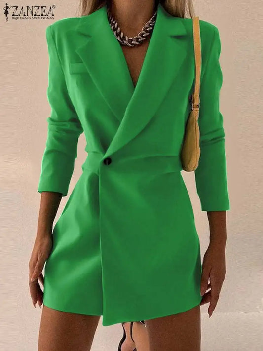 ZANZEA 2023 Autumn Solid Button Vestidos Women Long Sleeve Blazer Dress Formal Office Elegant Mini Dress Casual Suit Collar Robe LUXLIFE BRANDS