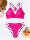 Women's  Split Bikini Suit Double Shoulder straps Bra Cross-adjustable waist Hollow Female swimsuit Sexy Beach Set
