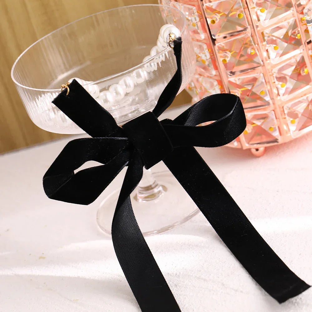 Pearl & Black Velvet Choker Necklace LUXLIFE BRANDS