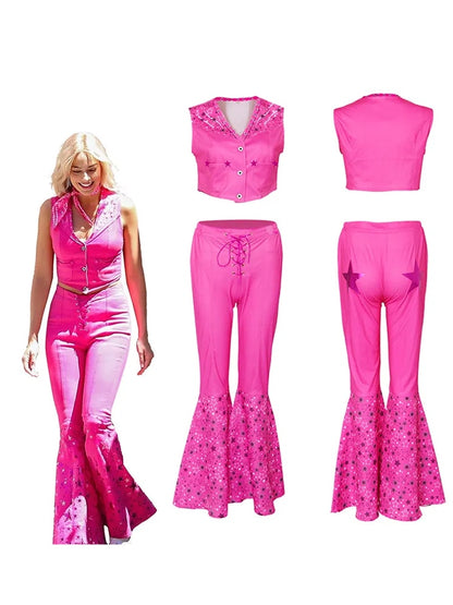 Barbie Cosplay Costume For Women Princess Margot Robbie Barbie Pink Clothes Top Pants Suit Halloween Costumes Movie Uniform