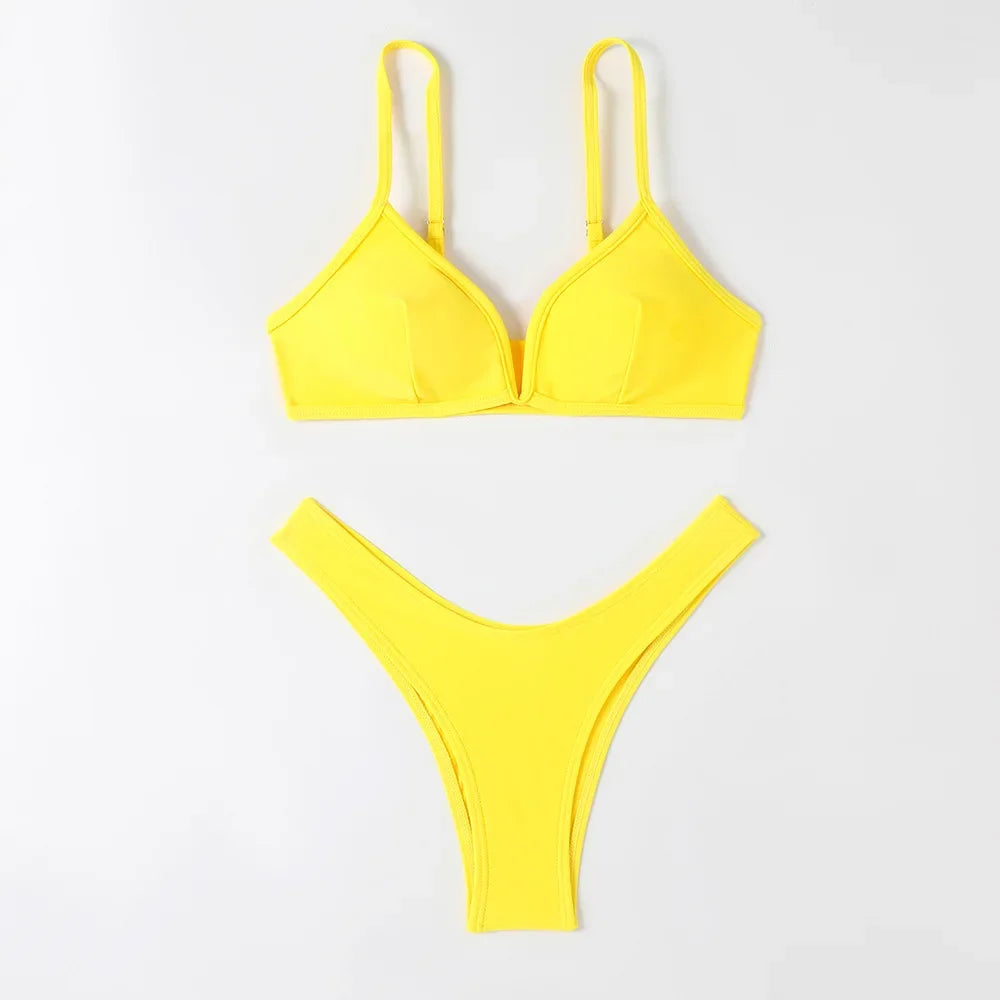 Hot Sale Of The Season New Pure Color Sexy Quick Dry Tight Bikini Swimwear for Holiday Hot Girl Cross-Border Bikini Set Women's Luxlife Brands