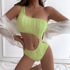 Sexy Rib One Shoulder Swimwear Women One Piece Swimsuit New 2023 High Waist Bathing Suit Cut-out Swimming for Beachwear Monokini