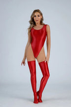 Sleeveless High Cut Thong Bodysuit Glossy Shiny Swimsuit Tights Hot Sexy Bikini Sukumizu Swimwear Body Tops Athletic Gym Leotard Luxlife Brands