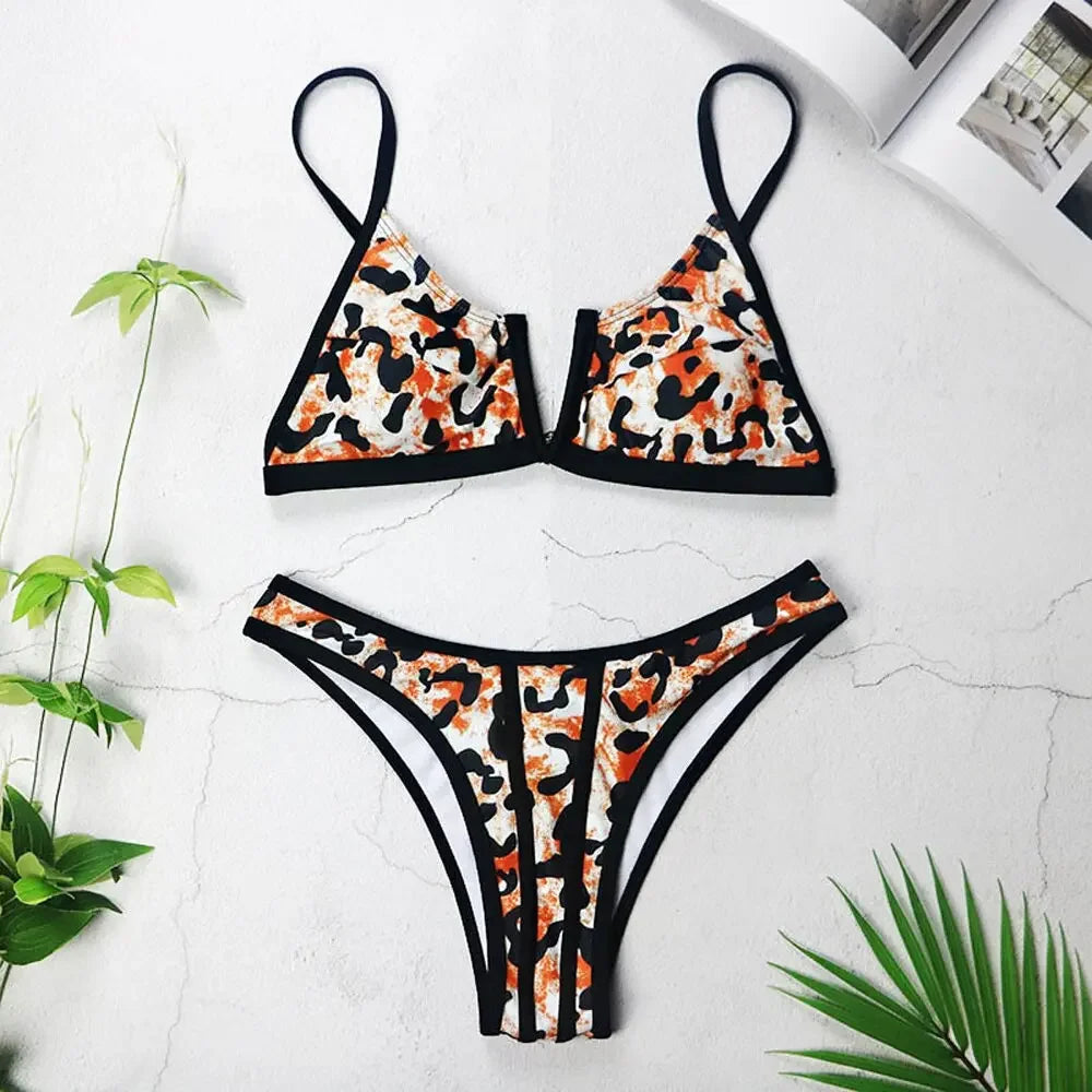 Sexy Women Bikini Brazilian Swimsuit Push-up Bra Bikini Set Two Piece Swim Suit Swimwear Low-waisted Beachwear Leopard Bathing