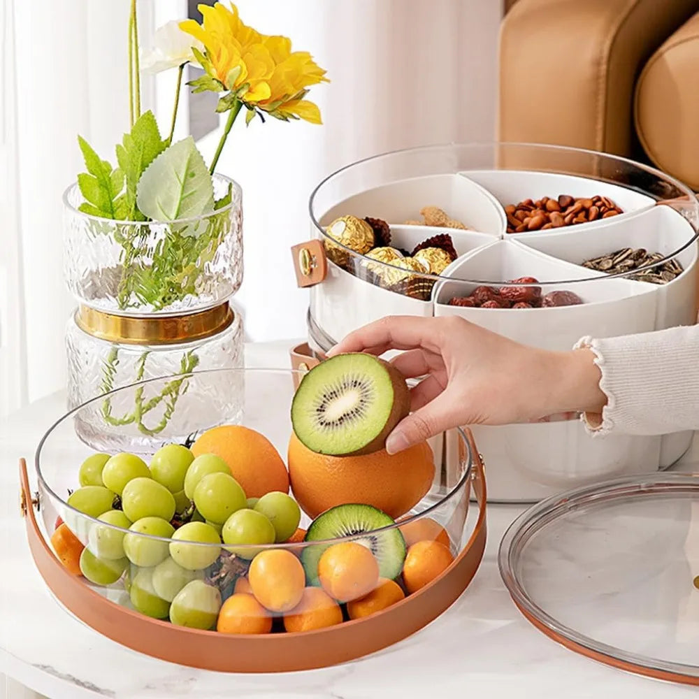 Snack Serving Tray with Lid and Handle Divided Snackle Box Charcuterie Container Portable Snack Fruits Platters Organizer