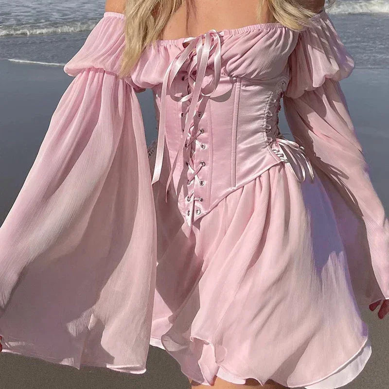 Fairy Pink Chiffon Corset Mini Dress