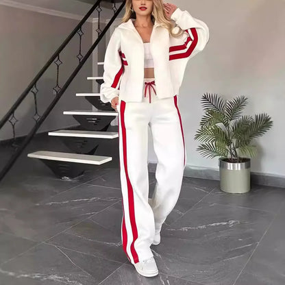 Y2K Striped Zipper Coat+sweatpants Two Piece Set Women Casual Batwing Sleeve Sports Jacket Outfits Autumn Winter Sweatshirt Suit