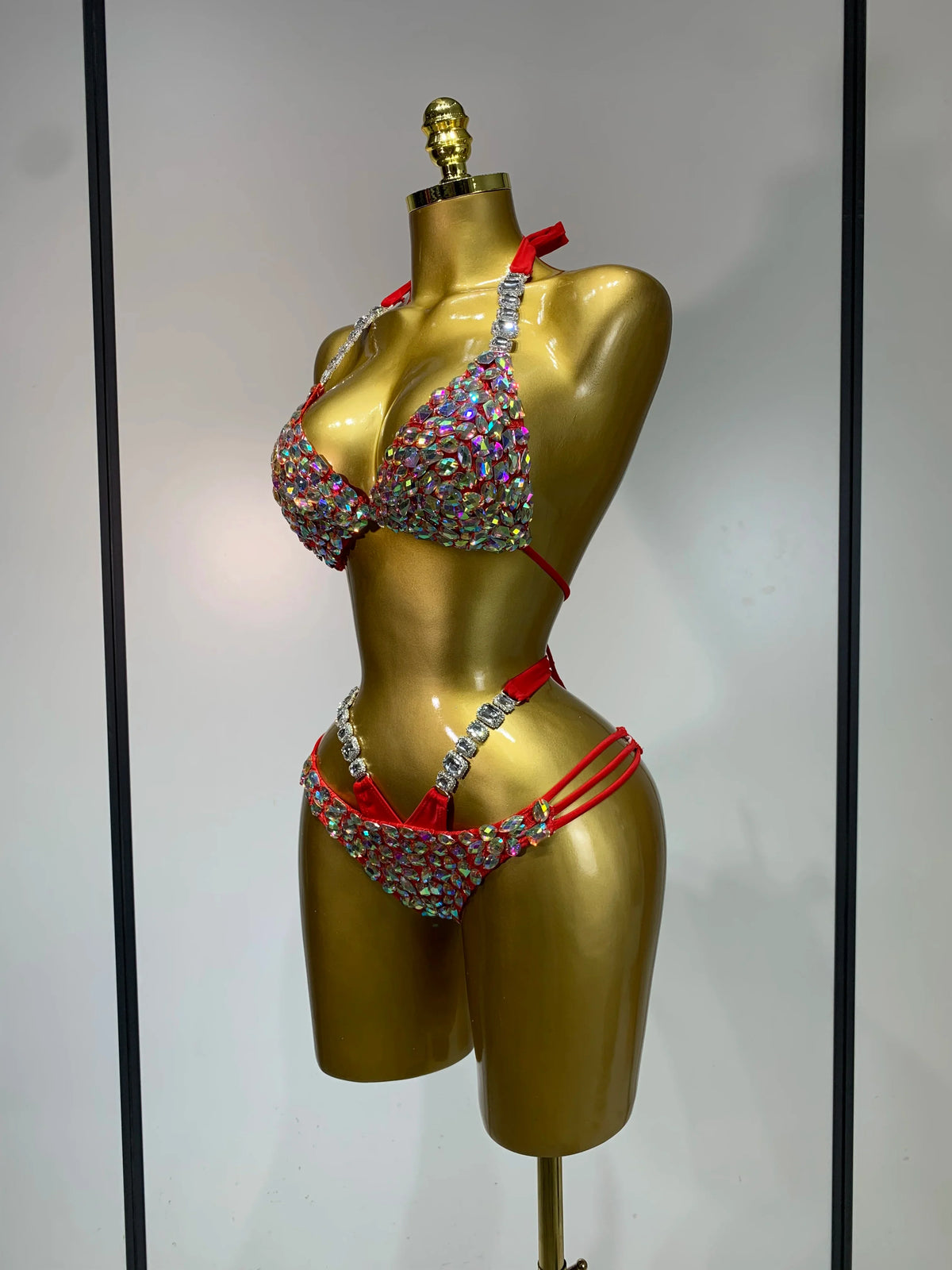 Crystal Diamond Bikini Two-Piece Set Sparkle Stage Performance Outfit