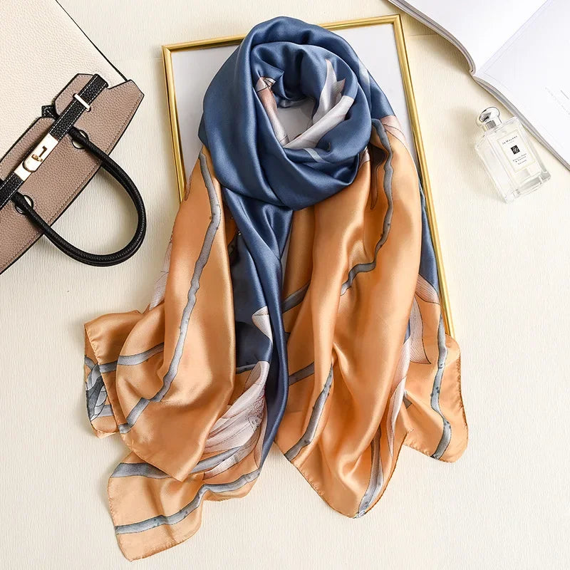 180*90cm Luxury Brand Spring Summer Autumn Women Clothing New Fashion Color matching printed silk scarf lady popular turba
