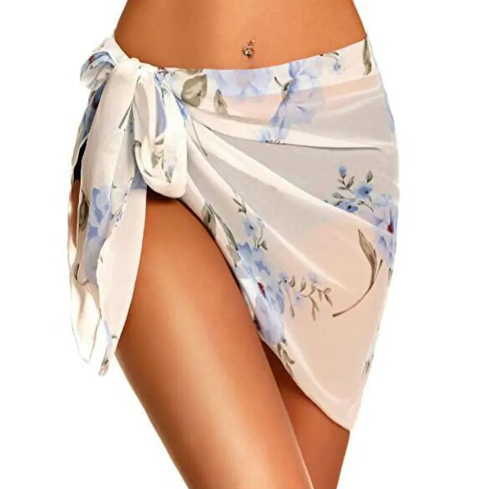 Summer Bikini Wrap Sheer Coverups Set Women Print Short Sarongs Swimsuit Beach Short Skirt Chiffon Scarf Cover Ups for Swimwear