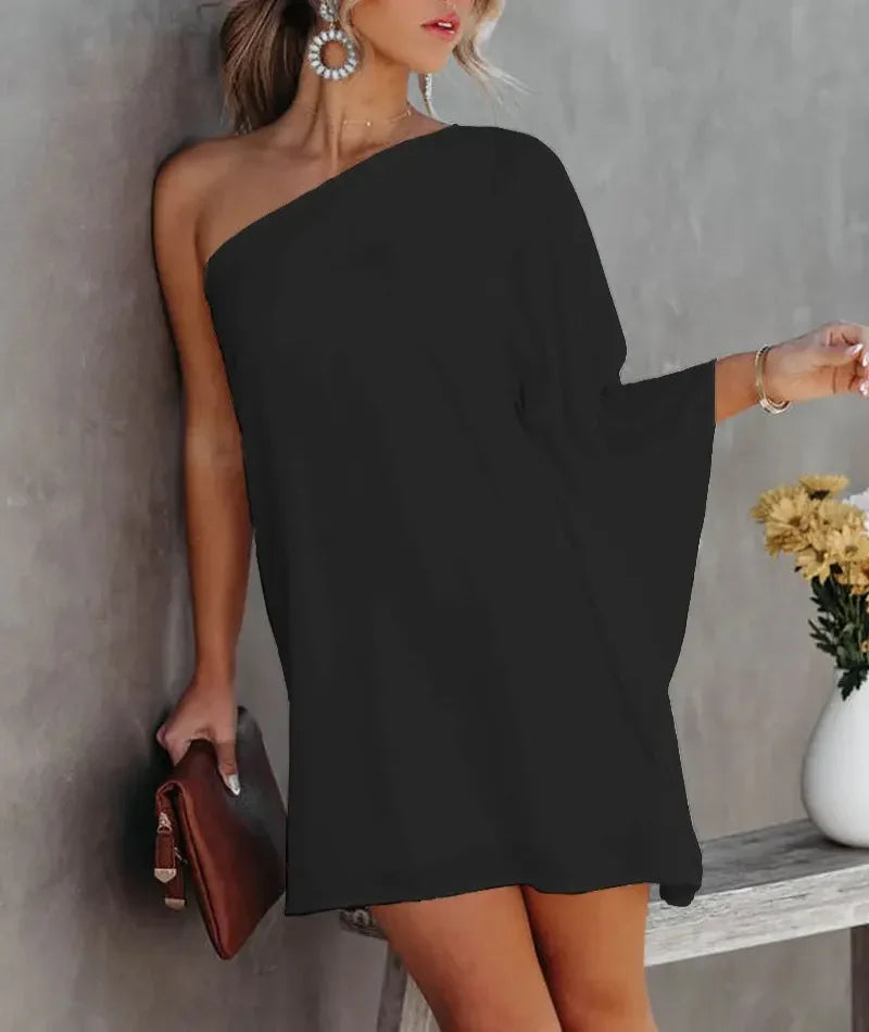One-Shoulder Long Sleeve Halter Loose Cover-Up