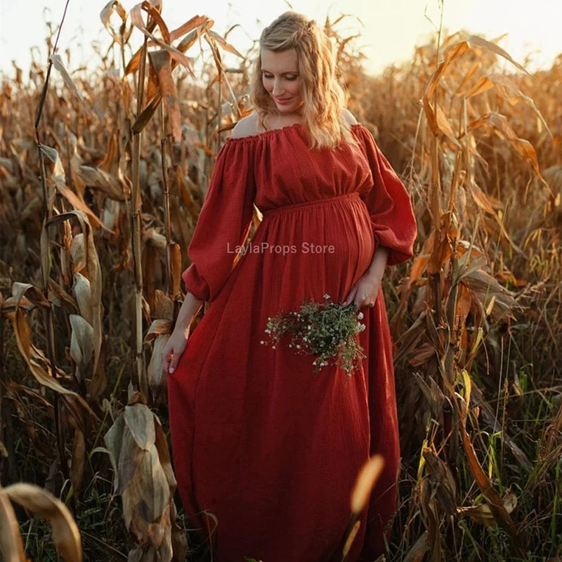 Boho Linen Maternity Photo Shoot Dress