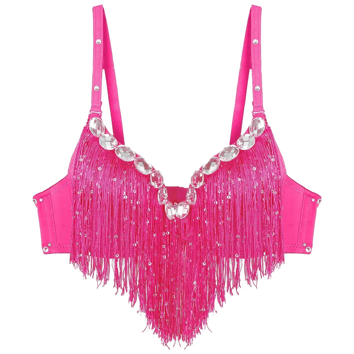The Stardust Oasis Sirena – Sequined Tassel & Rhinestone Push-Up Belly Dance Bra Top