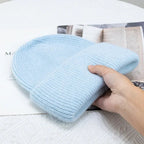 Fashion Warm Skullies Angola Rabbit Fur Winter Knitted Beanies Women Cap Female Three Fold Ski Outdoor Hats Luxlife Brands