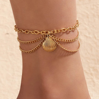 Modyle Bohemia Gold Color Snake Ankle Bracelet Set For Women Starfish Shell Heart Charm Anklet Chain On Leg Boho Jewelry Gift