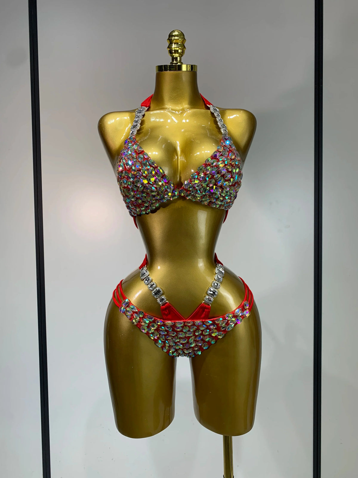 Crystal Diamond Bikini Two-Piece Set Sparkle Stage Performance Outfit